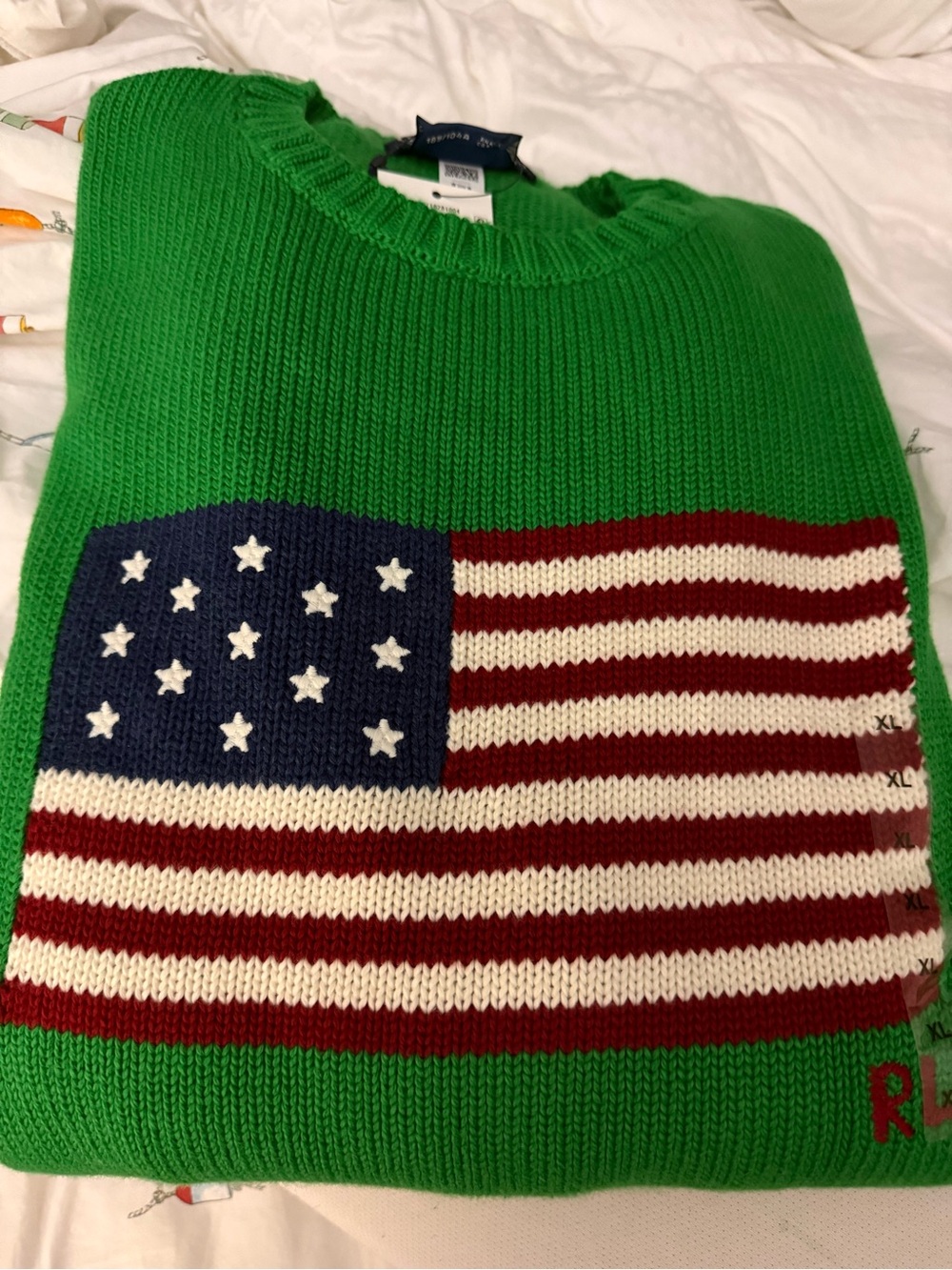 Ralph Lauren Green Crewneck Sweater with Flag Knit - Picture 4 of 4